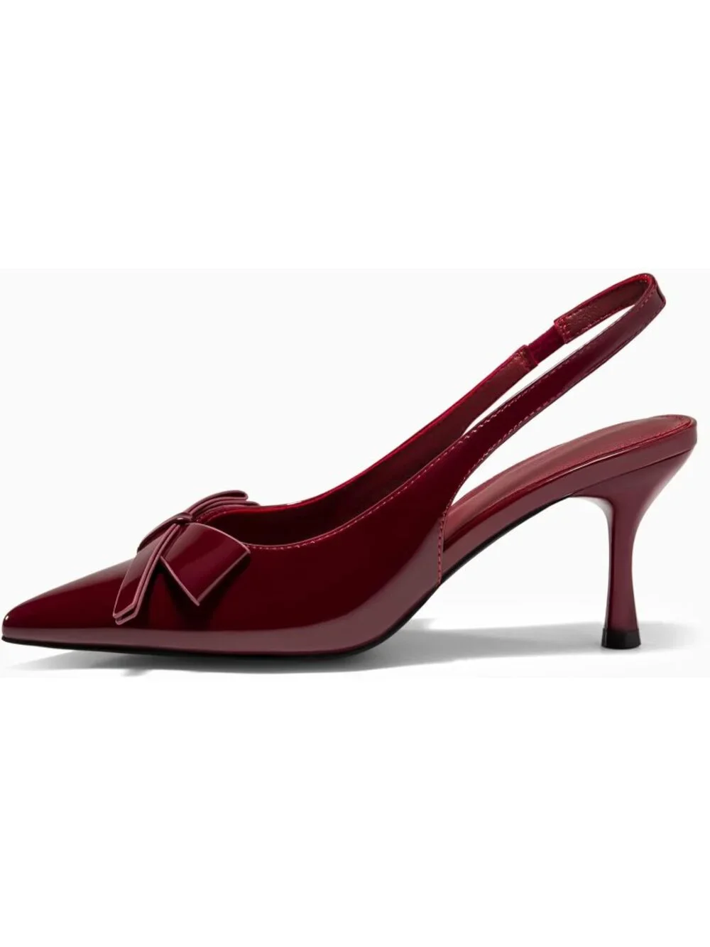 Women's Red Slingback Kitten Heels Bow Closed Pointed Toe Pumps Slip on Shoes